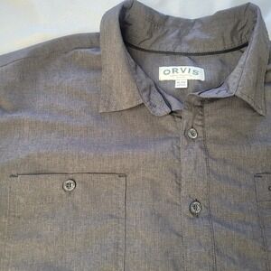 Orvis Shirt Mens XL Grey Pockets Short Sleeve Button-Up Outdoors Hiking Travel